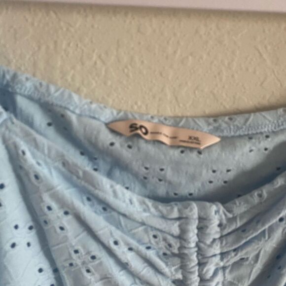 Juniors’ NWT SO Eyelet Cinch Front Puff Sleeve Cropped Top Light Blue Size XXL - Picture 4 of 8